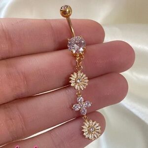 Gold Floral Fashion Dangle Belly Ring